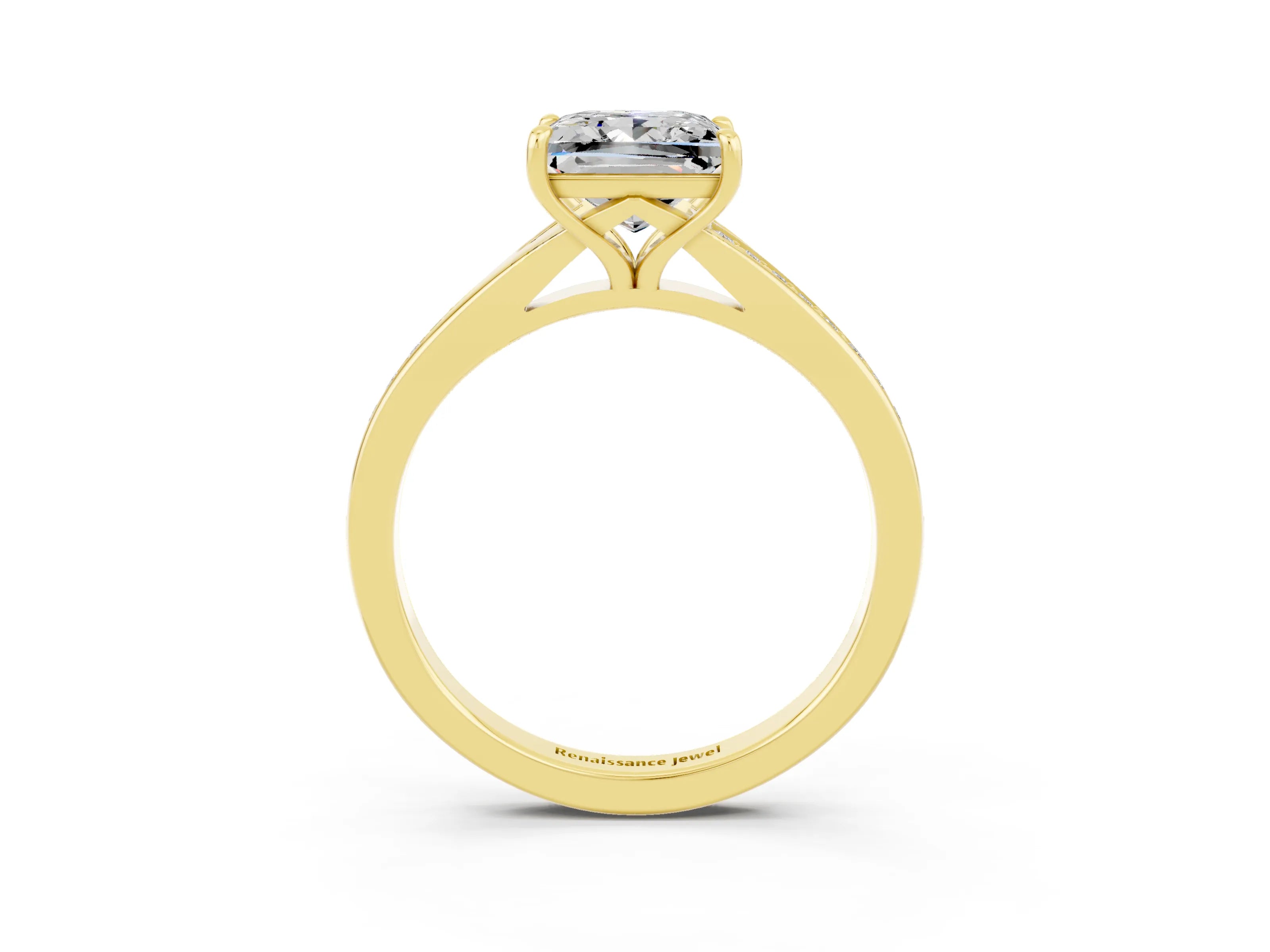 Yellow gold Princess Cut Moissanite Solitaire Ring with Pavé Band and Prong Setting_3