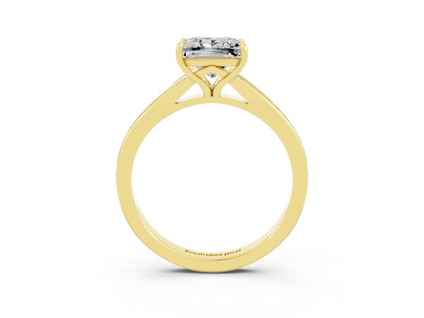 Yellow gold Princess Cut Moissanite Solitaire Ring with Pavé Band and Prong Setting