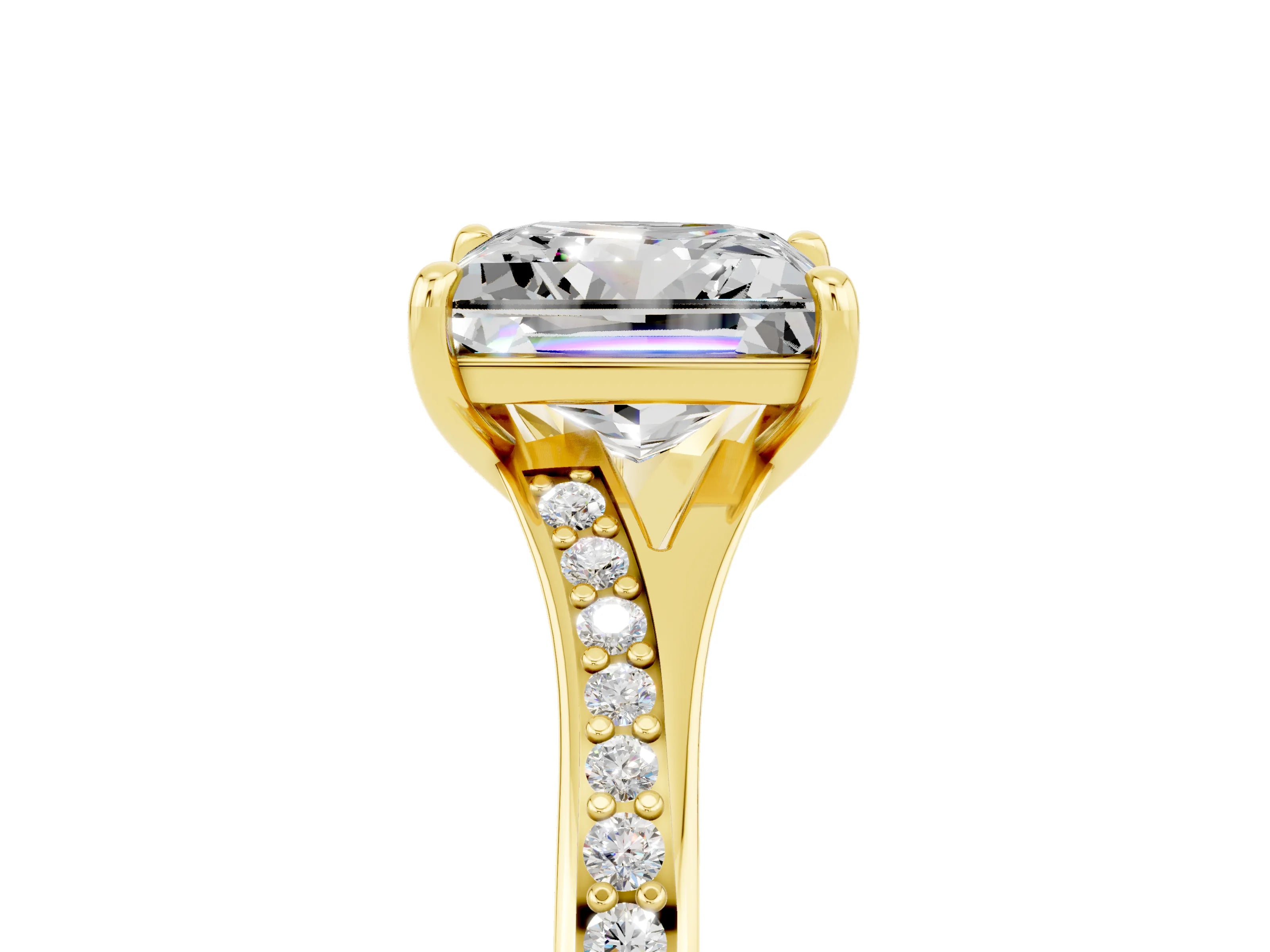 Yellow gold Princess Cut Moissanite Solitaire Ring with Pavé Band and Prong Setting_5