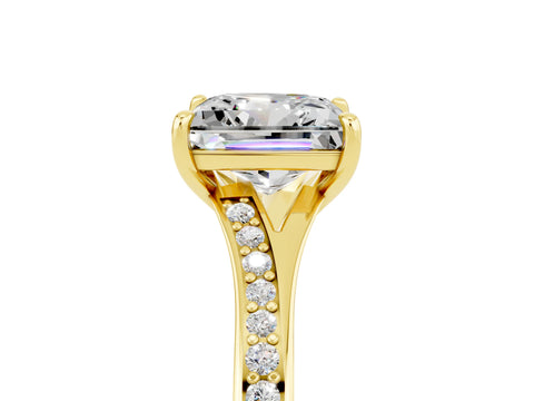 Yellow gold Princess Cut Moissanite Solitaire Ring with Pavé Band and Prong Setting_5
