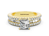 Yellow gold Princess Cut Moissanite Solitaire Ring with Pavé and Channel Set Band