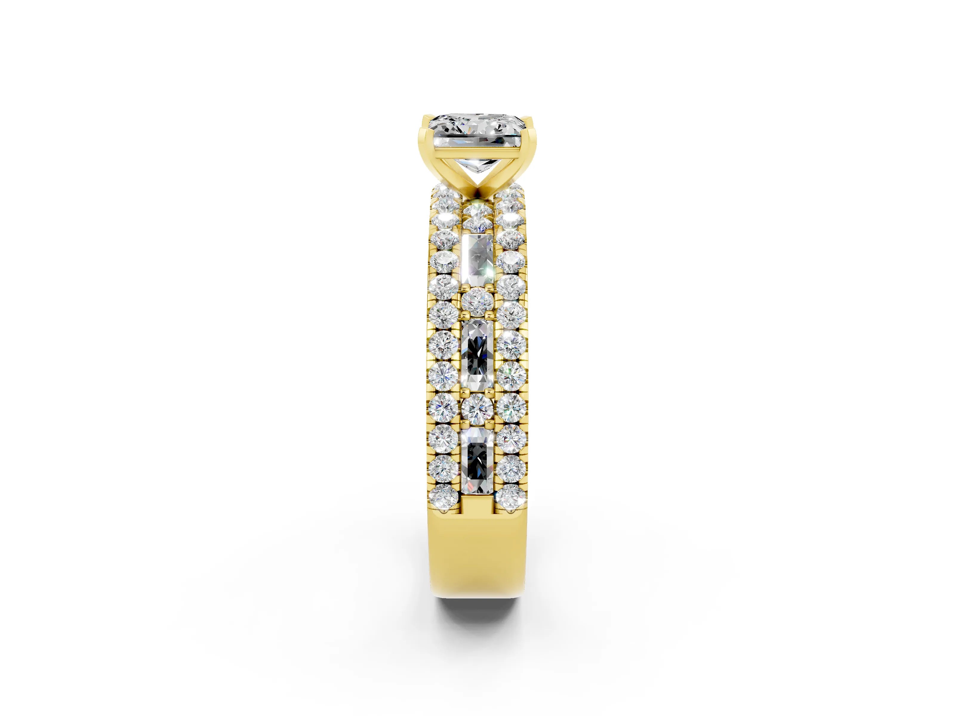 Yellow gold Princess Cut Moissanite Solitaire Ring with Pavé and Channel Set Band_2