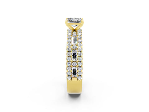 Yellow gold Princess Cut Moissanite Solitaire Ring with Pavé and Channel Set Band_2