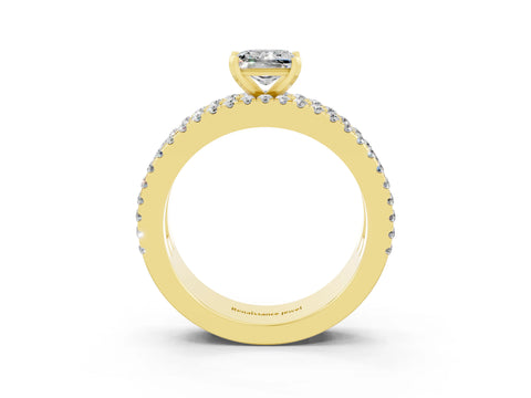 Yellow gold Princess Cut Moissanite Solitaire Ring with Pavé and Channel Set Band_3