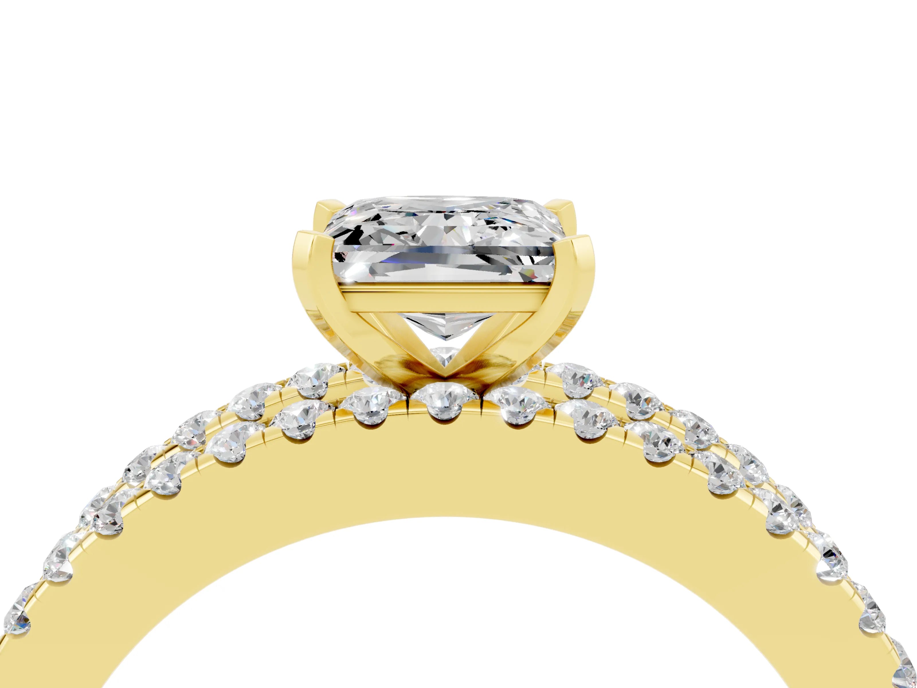 Yellow gold Princess Cut Moissanite Solitaire Ring with Pavé and Channel Set Band_4
