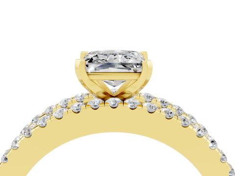 Yellow gold Princess Cut Moissanite Solitaire Ring with Pavé and Channel Set Band_4