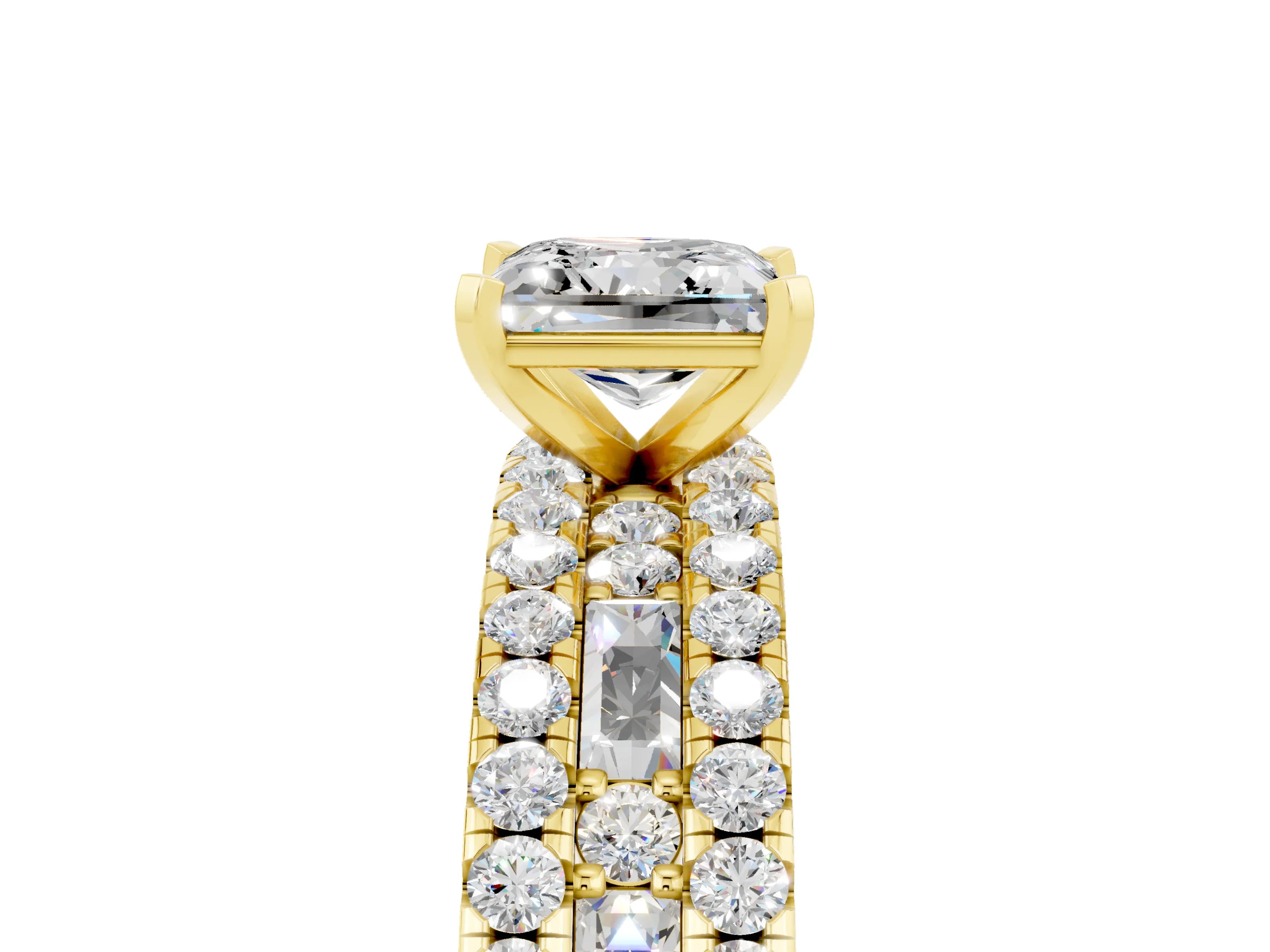 Yellow gold Princess Cut Moissanite Solitaire Ring with Pavé and Channel Set Band_5