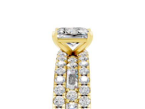 Yellow gold Princess Cut Moissanite Solitaire Ring with Pavé and Channel Set Band_5