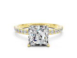 Yellow gold Princess Cut Moissanite Solitaire Ring with Pave Band and Four Prong Setting_24