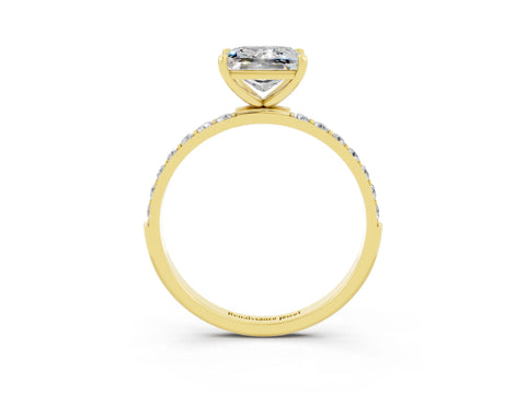 Yellow gold Princess Cut Moissanite Solitaire Ring with Pave Band and Four Prong Setting_27