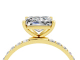 Yellow gold Princess Cut Moissanite Solitaire Ring with Pave Band and Four Prong Setting_28