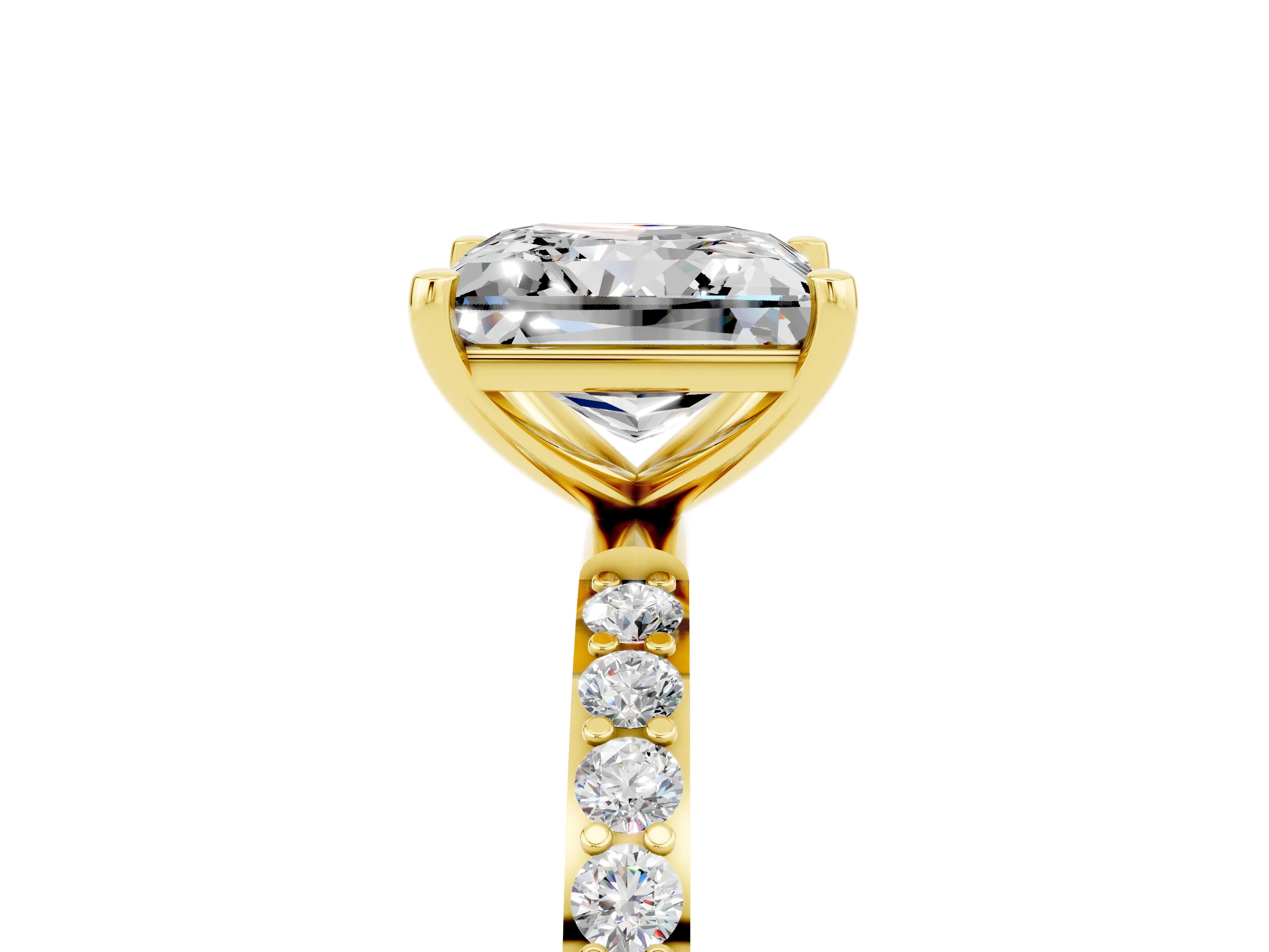 Yellow gold Princess Cut Moissanite Solitaire Ring with Pave Band and Four Prong Setting_29