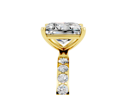 Yellow gold Princess Cut Moissanite Solitaire Ring with Pave Band and Four Prong Setting_29