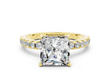 Yellow gold Princess Cut Moissanite Solitaire Ring with Round  Pavé Band and Four-Prong Setting_36