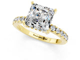 Yellow gold Princess Cut Moissanite Solitaire Ring with Round  Pavé Band and Four-Prong Setting_37
