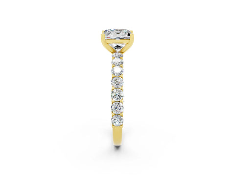 Yellow gold Princess Cut Moissanite Solitaire Ring with Shared Prong Pavé Band and Four-Prong Setting_2
