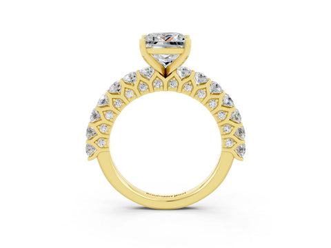 Yellow gold Princess Cut Moissanite Solitaire Ring with Shared Prong Pavé Band and Four-Prong Setting_3