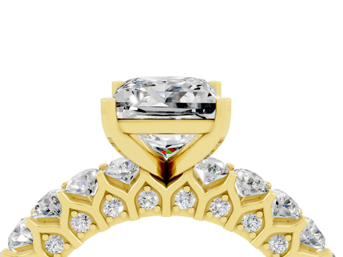 Yellow gold Princess Cut Moissanite Solitaire Ring with Shared Prong Pavé Band and Four-Prong Setting_4