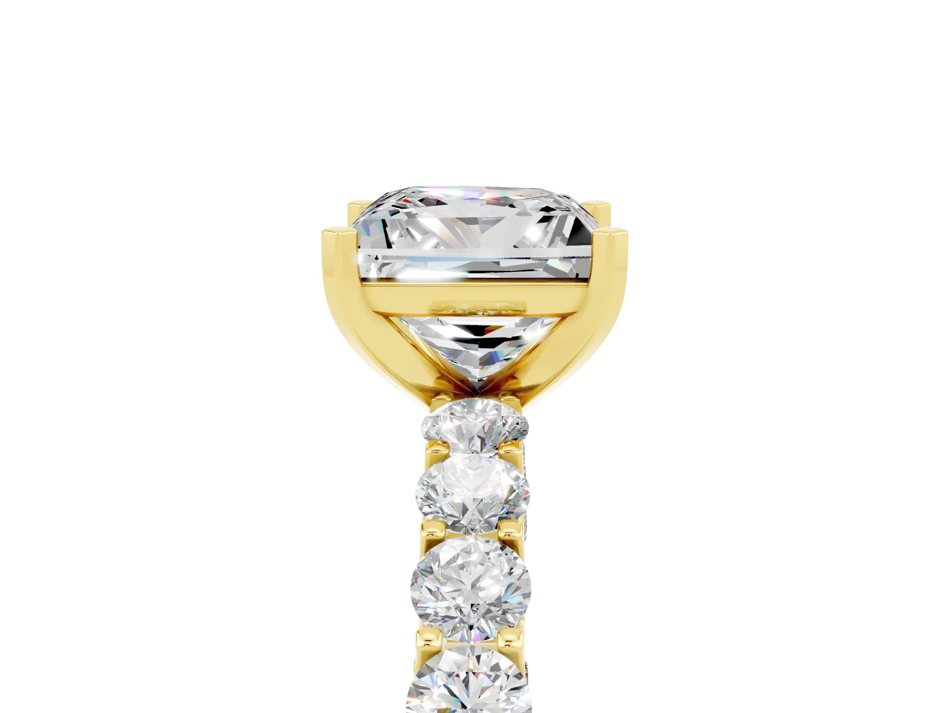 Yellow gold Princess Cut Moissanite Solitaire Ring with Shared Prong Pavé Band and Four-Prong Setting_5
