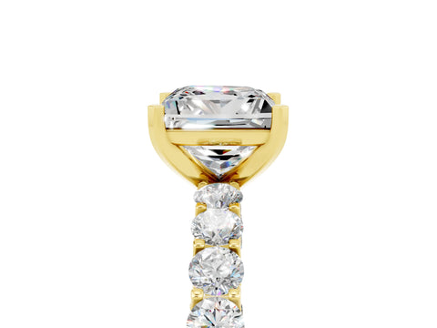 Yellow gold Princess Cut Moissanite Solitaire Ring with Shared Prong Pavé Band and Four-Prong Setting_5