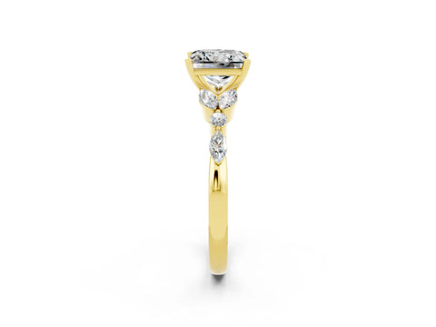Yellow gold Princess Cut Moissanite Solitaire Ring with Side Stones and Four-Prong Setting_14