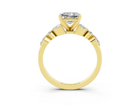 Yellow gold Princess Cut Moissanite Solitaire Ring with Side Stones and Four-Prong Setting_15