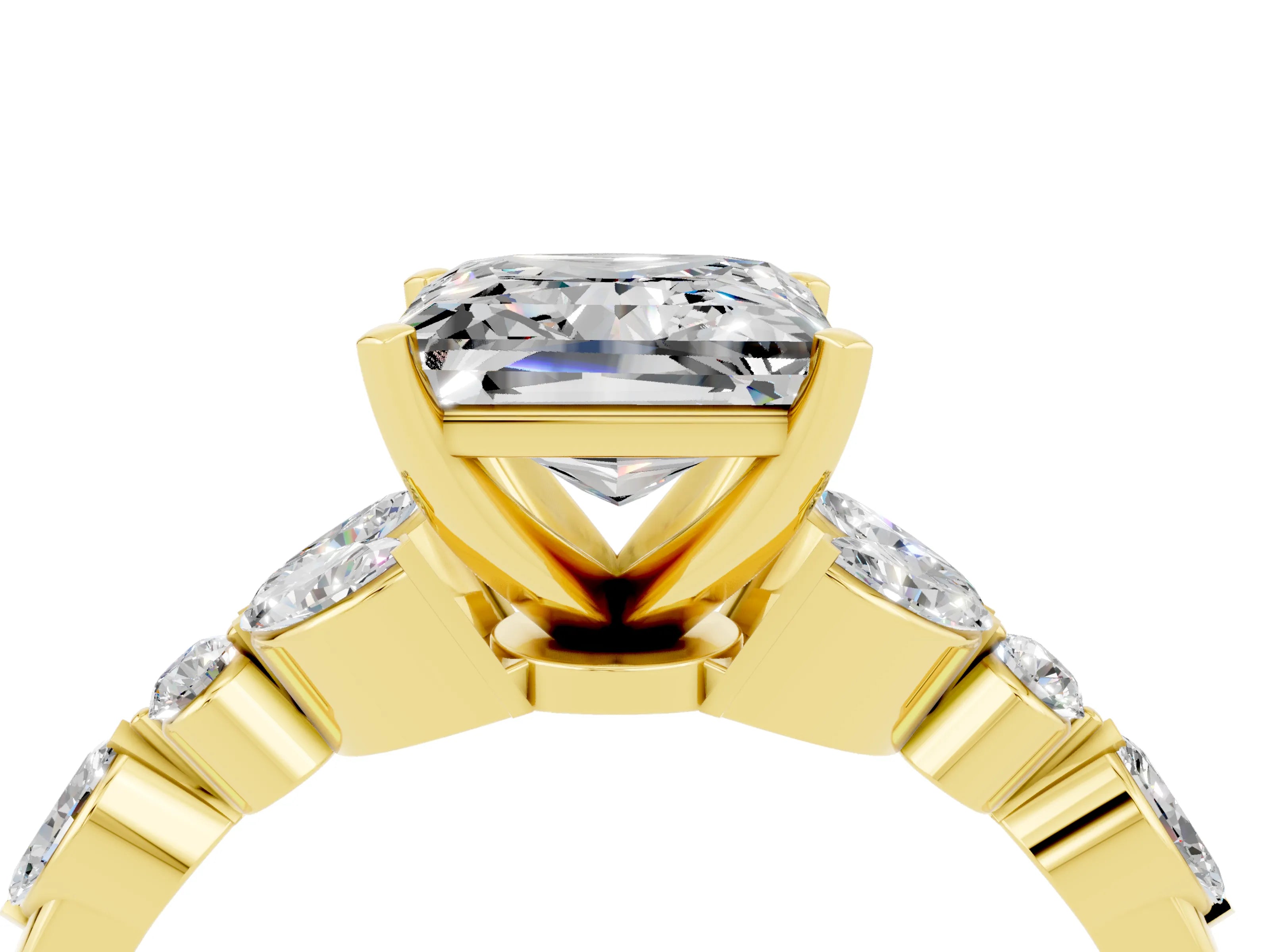 Yellow gold Princess Cut Moissanite Solitaire Ring with Side Stones and Four-Prong Setting_16