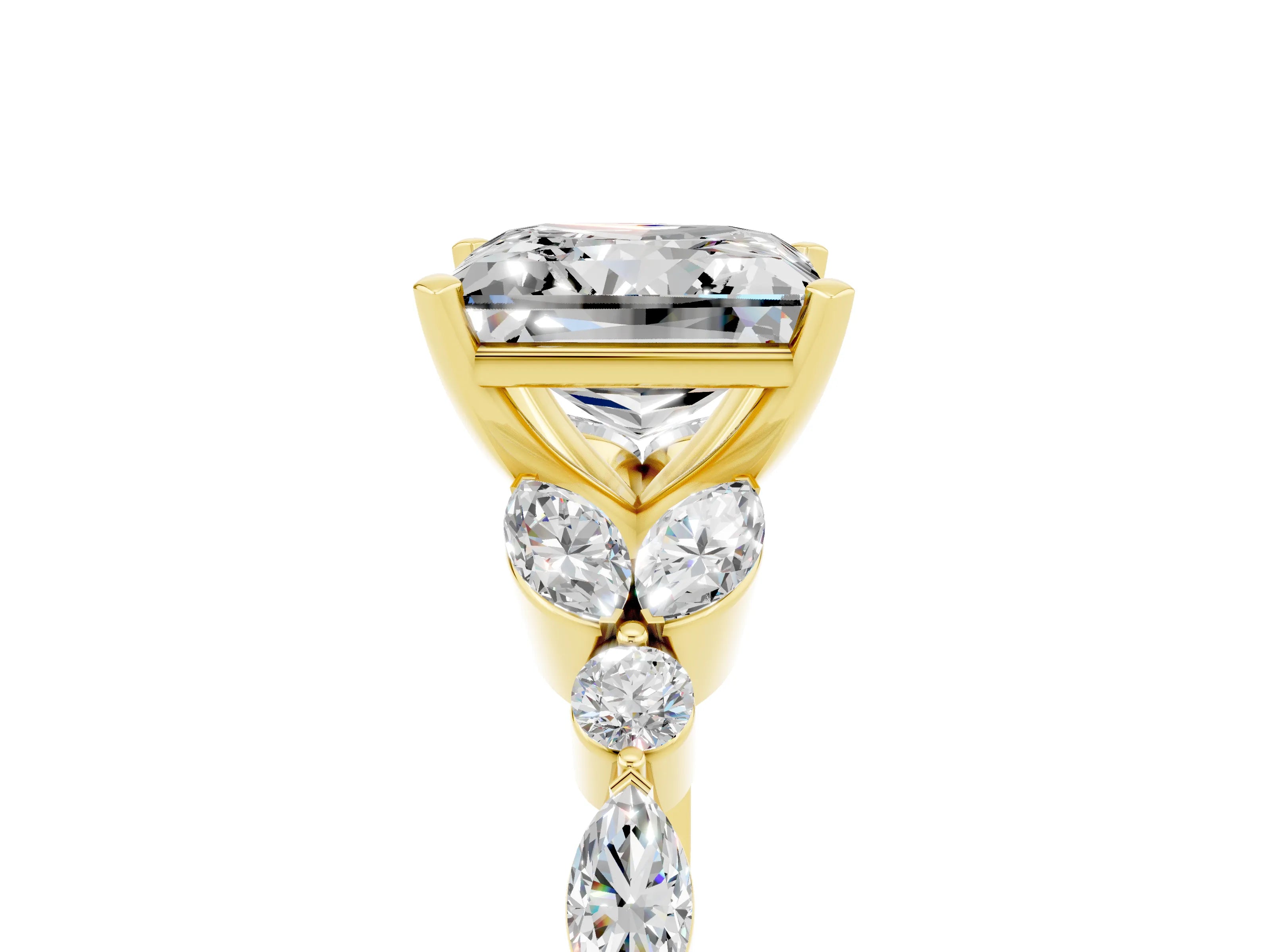 Yellow gold Princess Cut Moissanite Solitaire Ring with Side Stones and Four-Prong Setting_17