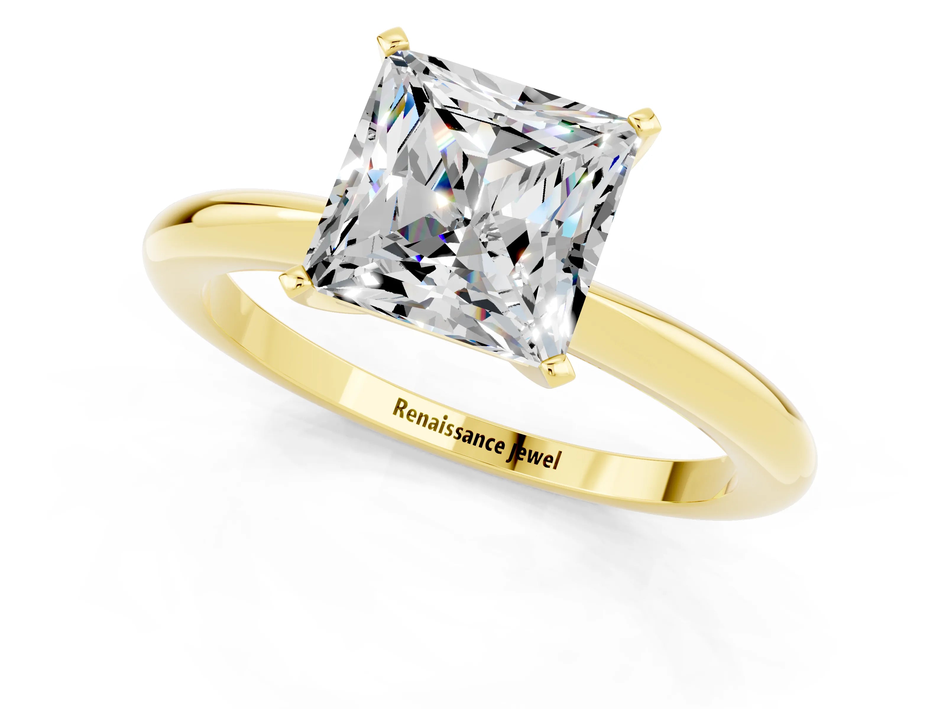 Yellow gold Princess Cut Moissanite Solitaire Ring with Six-Prong Setting and Classic Band_1