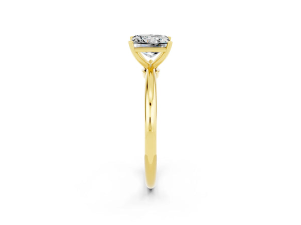 Yellow gold Princess Cut Moissanite Solitaire Ring with Six-Prong Setting and Classic Band
