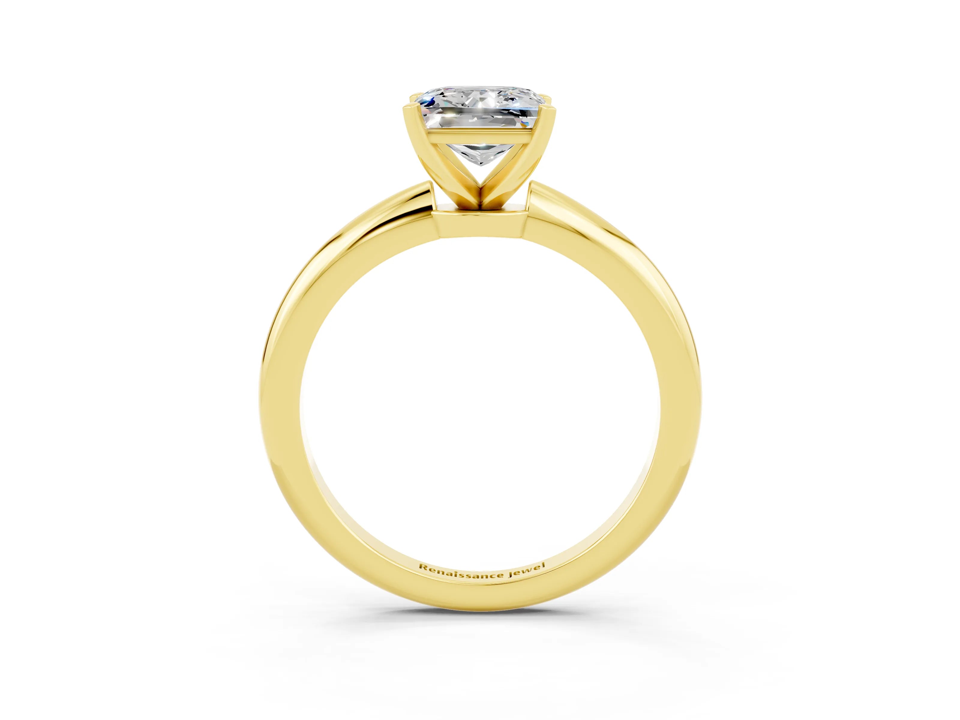 Yellow gold Princess Cut Moissanite Solitaire Ring with Six-Prong Setting and Classic Band_3