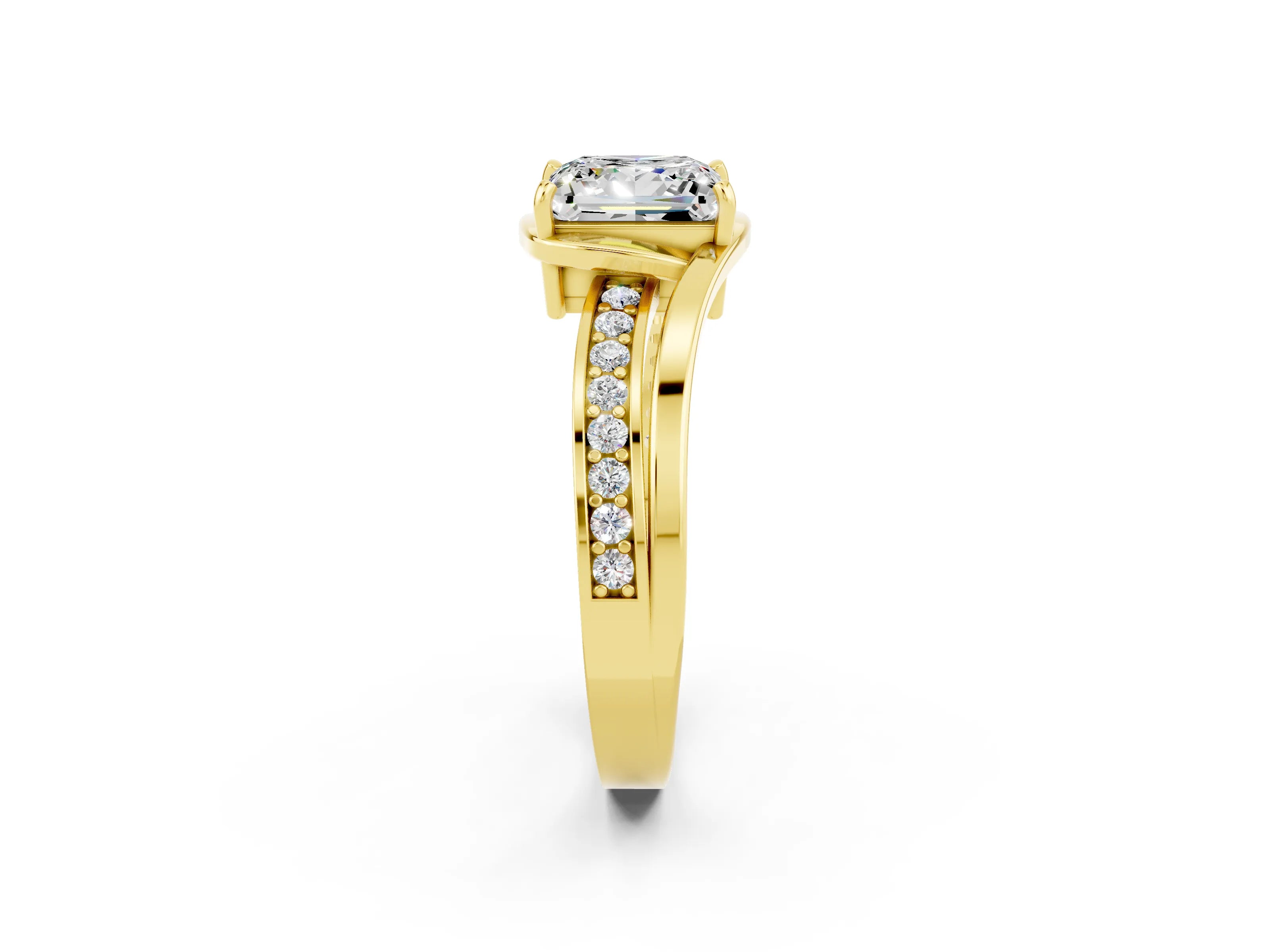 Yellow gold Princess Cut Moissanite Solitaire Ring with Split Shank and Prong Setting_2
