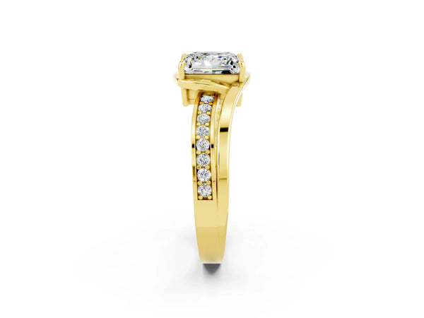 Yellow gold Princess Cut Moissanite Solitaire Ring with Split Shank and Prong Setting