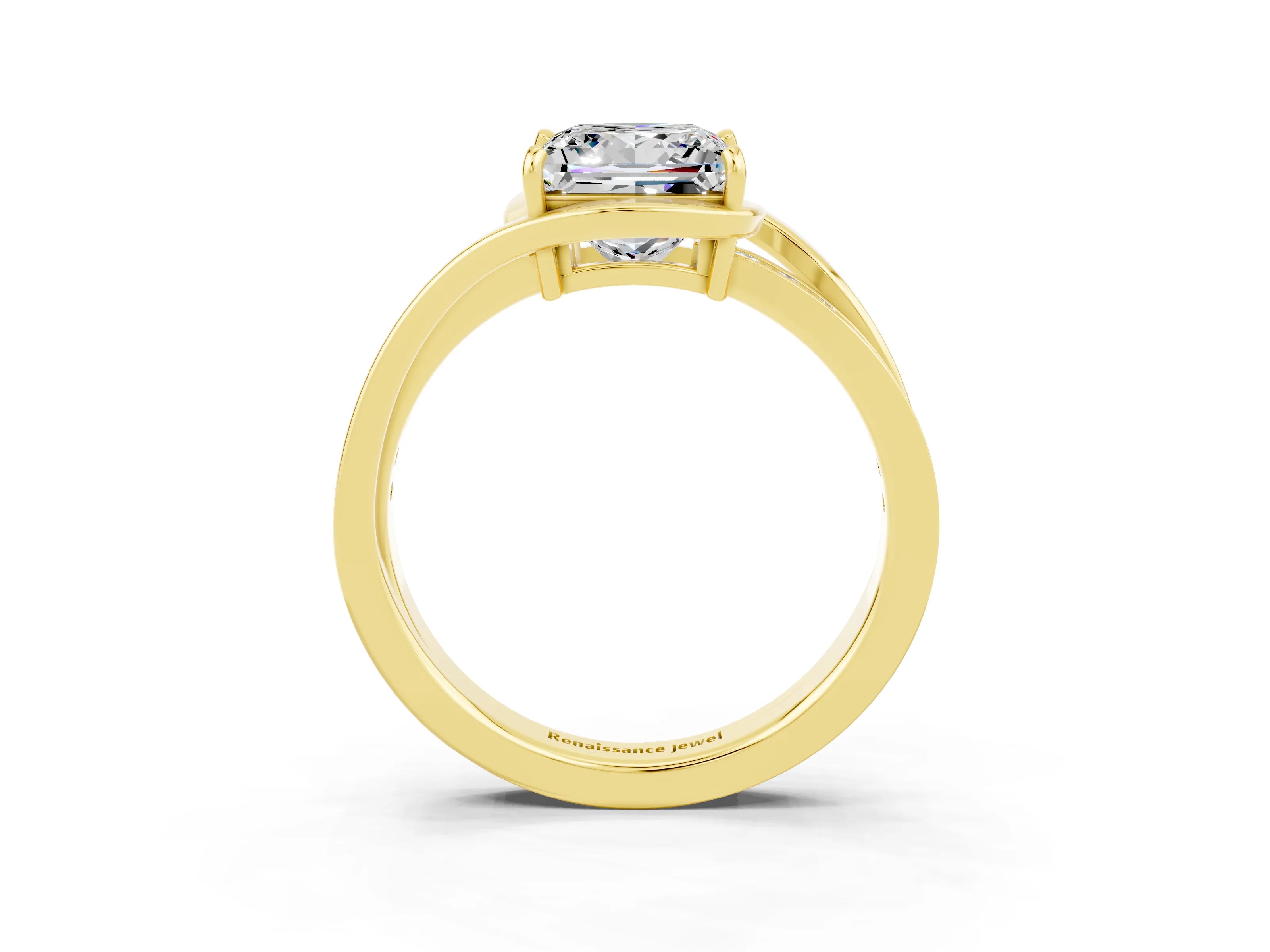 Yellow gold Princess Cut Moissanite Solitaire Ring with Split Shank and Prong Setting_3