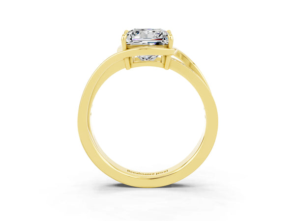 Yellow gold Princess Cut Moissanite Solitaire Ring with Split Shank and Prong Setting