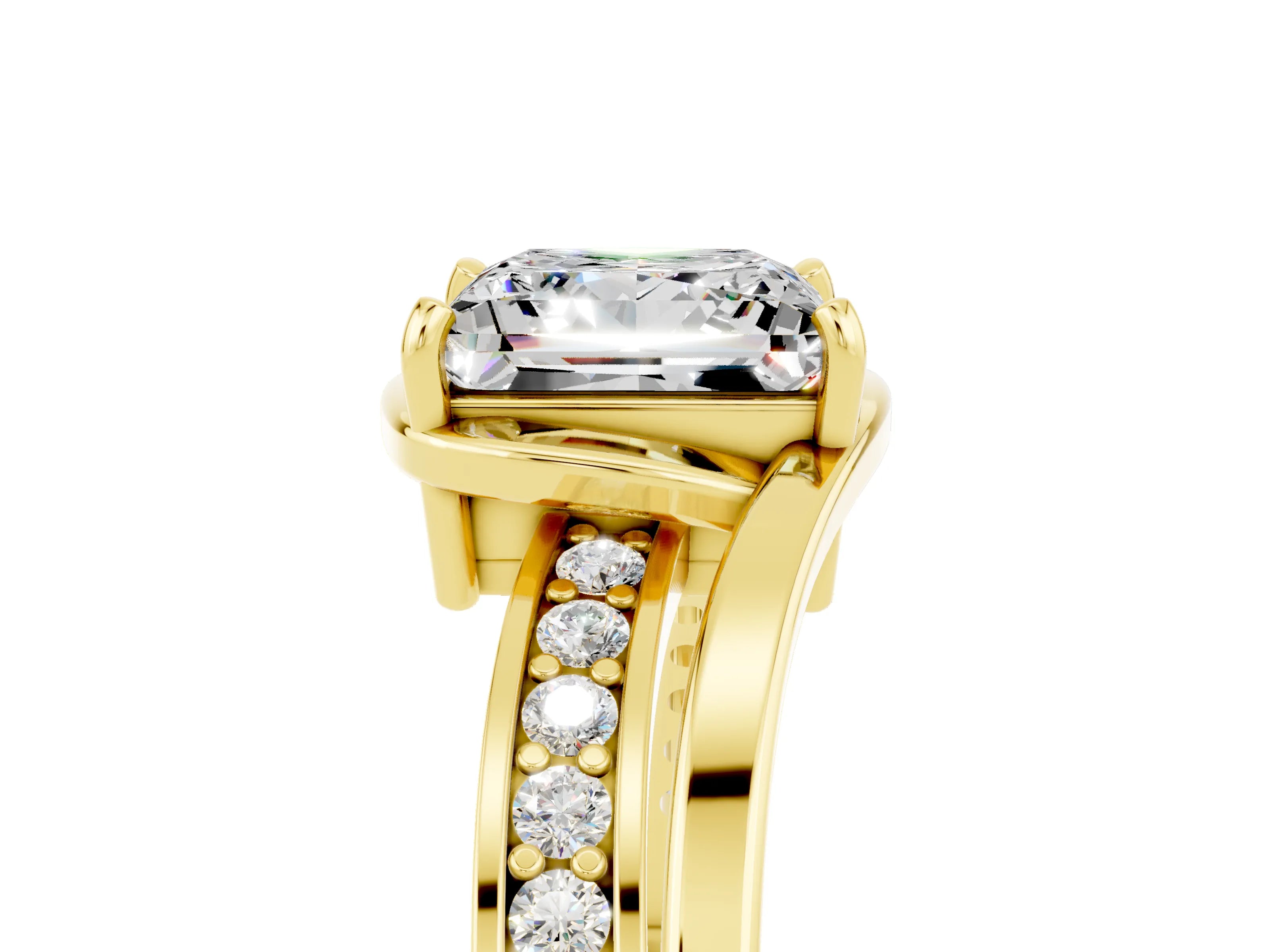 Yellow gold Princess Cut Moissanite Solitaire Ring with Split Shank and Prong Setting_5