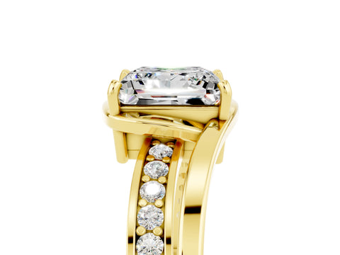 Yellow gold Princess Cut Moissanite Solitaire Ring with Split Shank and Prong Setting_5
