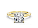 Yellow gold Princess Cut Moissanite Solitaire Ring with Thin Band and Four-Prong Setting