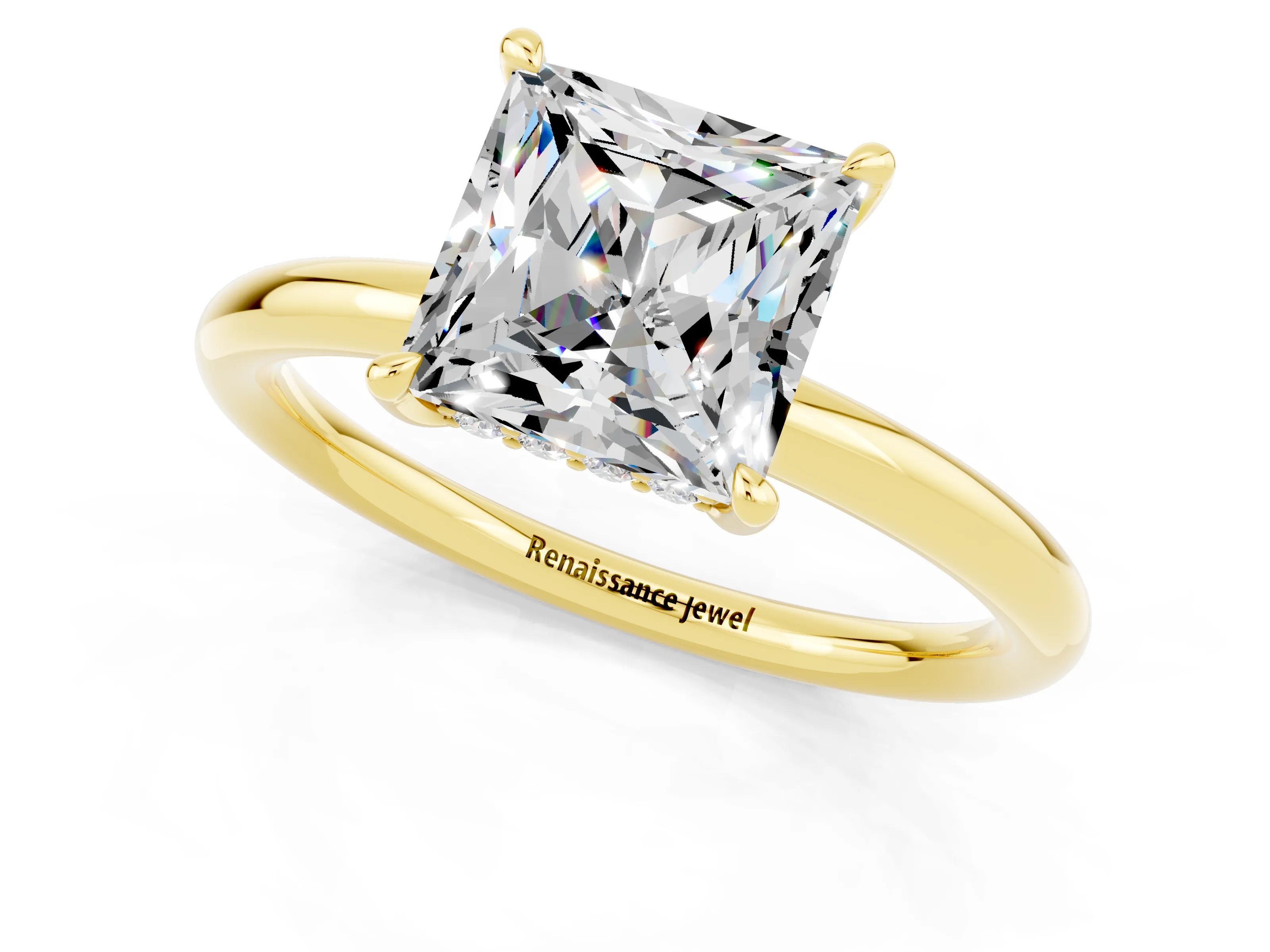 Yellow gold Princess Cut Moissanite Solitaire Ring with Thin Band and Four-Prong Setting_1