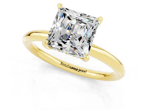Yellow gold Princess Cut Moissanite Solitaire Ring with Thin Band and Four-Prong Setting_1