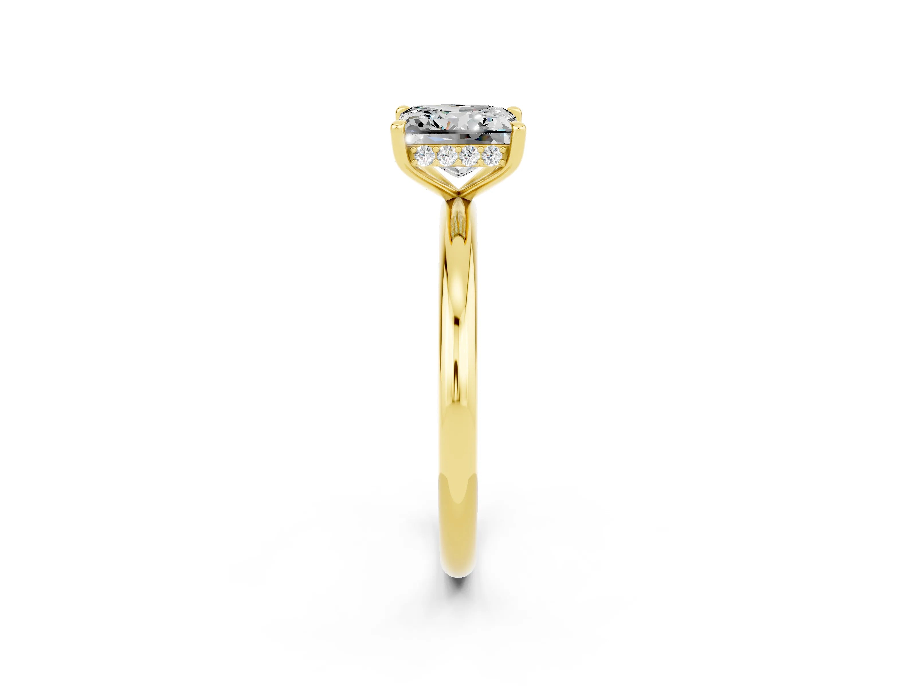 Yellow gold Princess Cut Moissanite Solitaire Ring with Thin Band and Four-Prong Setting_2