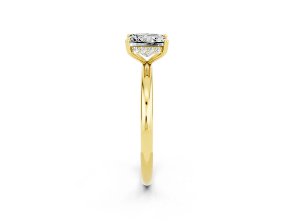 Yellow gold Princess Cut Moissanite Solitaire Ring with Thin Band and Four-Prong Setting
