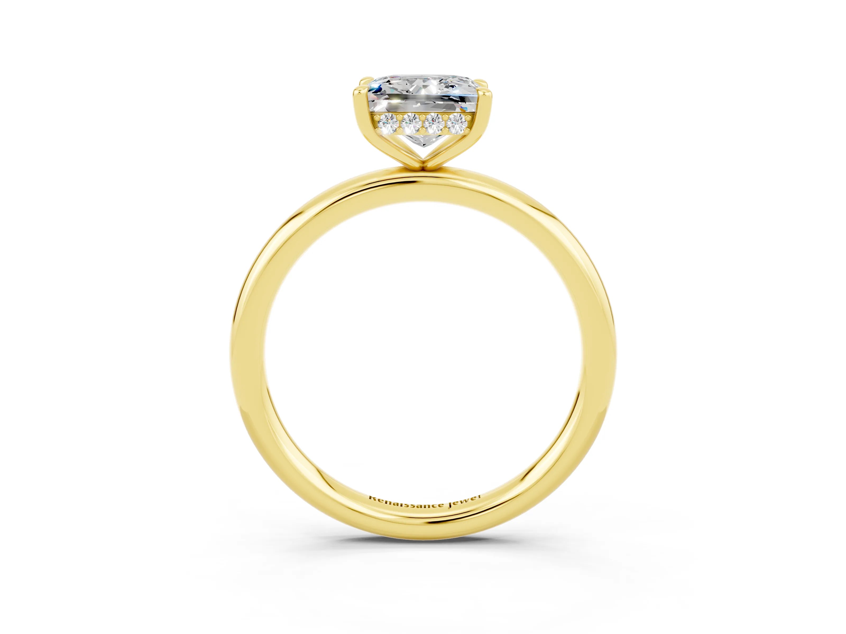 Yellow gold Princess Cut Moissanite Solitaire Ring with Thin Band and Four-Prong Setting_3