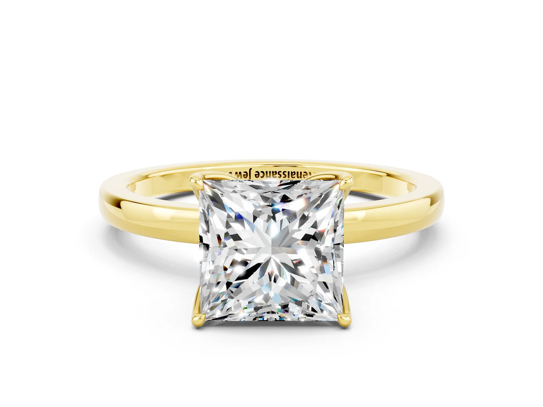 Yellow gold Princess Cut Moissanite Solitaire Ring with Thin Band and Prong Setting_12