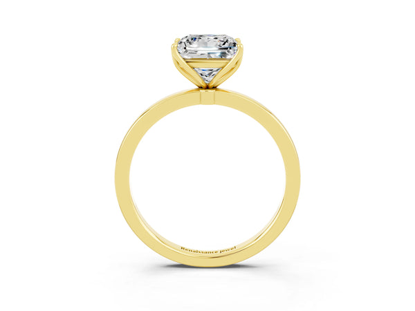 Yellow gold Princess Cut Moissanite Solitaire Ring with Thin Band and Prong Setting