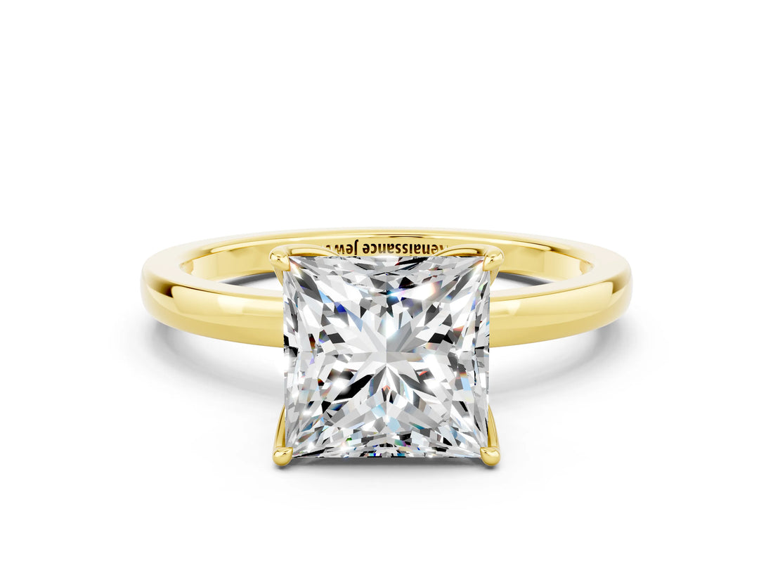 Yellow gold Princess Cut Moissanite Solitaire Ring with Thin Band and Prong Setting_24