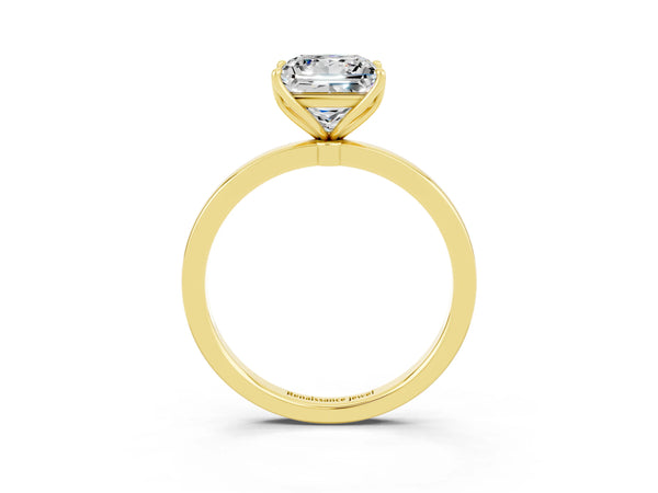 Yellow gold Princess Cut Moissanite Solitaire Ring with Thin Band and Prong Setting