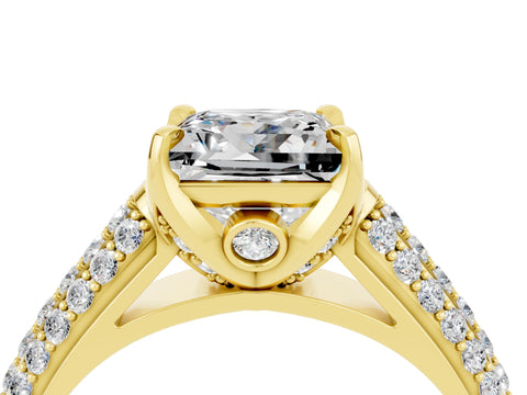 Yellow gold Princess Cut Moissanite Solitaire Ring with Three-Row Pavé Band and Four-Prong Setting_16