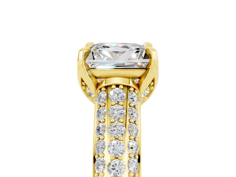 Yellow gold Princess Cut Moissanite Solitaire Ring with Three-Row Pavé Band and Four-Prong Setting_17