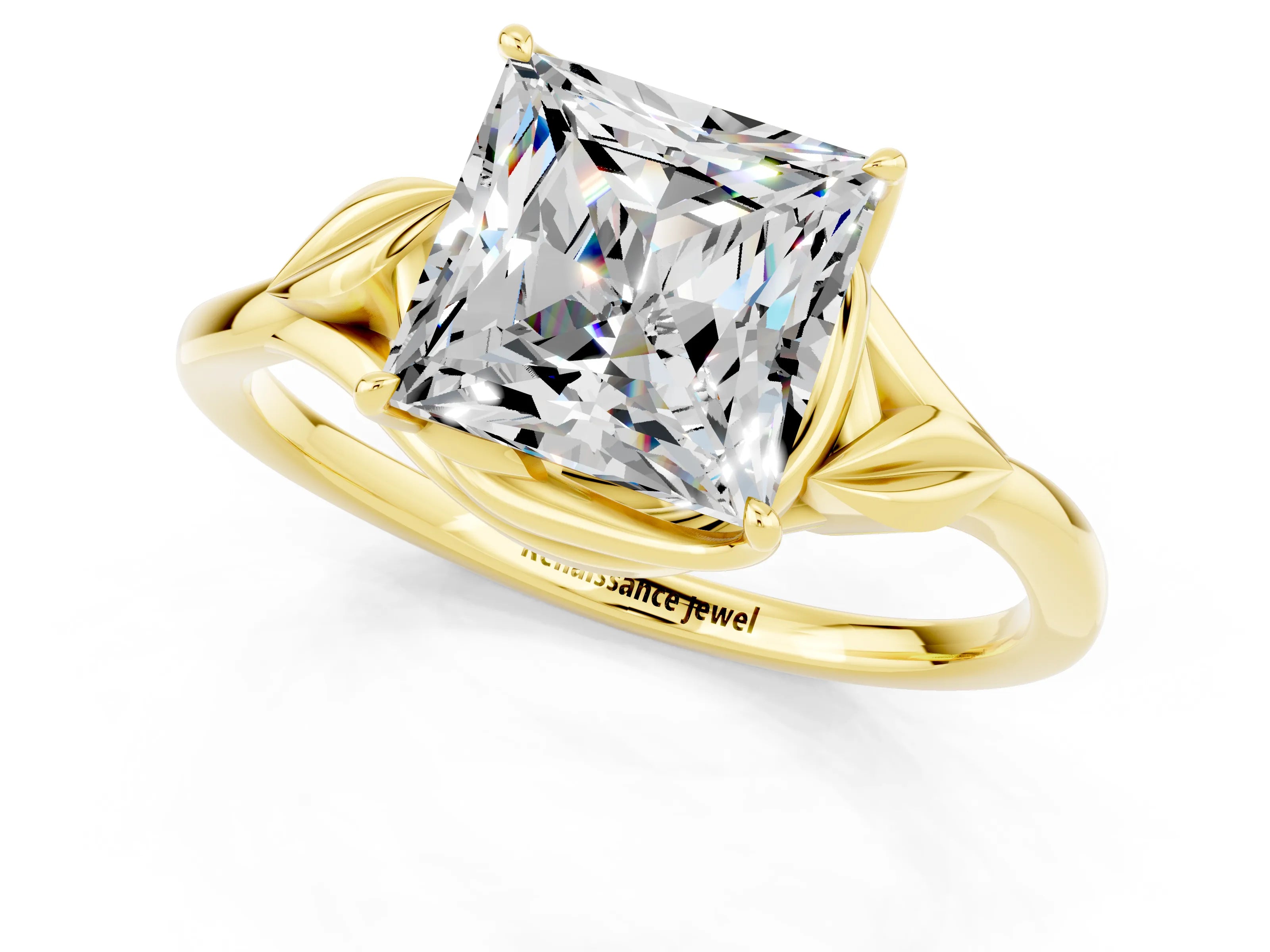 Yellow gold Princess Cut Moissanite Solitaire Ring with Twist Band and Four-Prong Setting_25